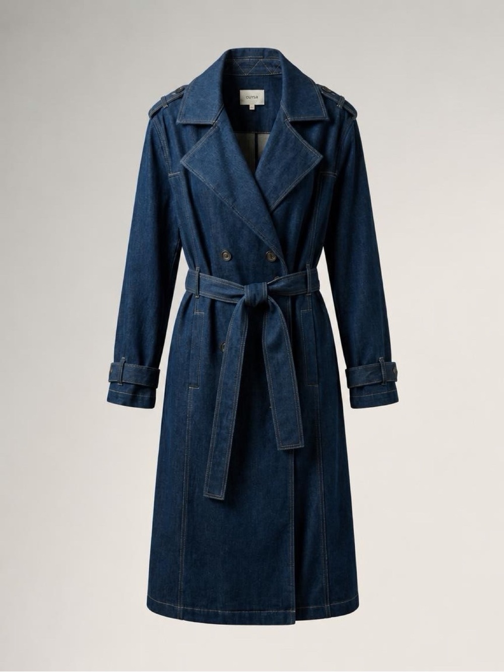 DL1961 Dark Indigo Denim Trench Coat with Tie Belt